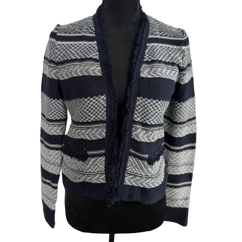 NWT LOFT Navy & Cream Textured Stripe Open Front Cardigan